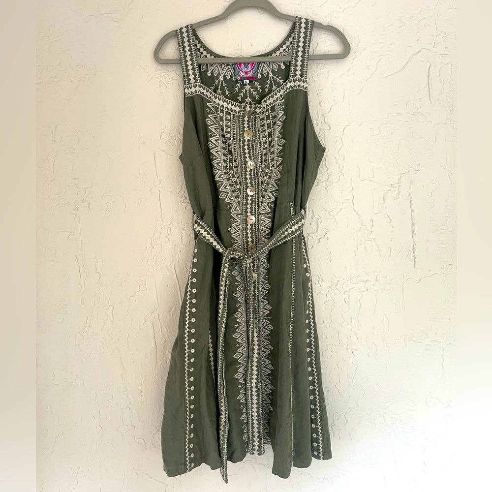 JOHNNY WAS linen dress with embroidery XL